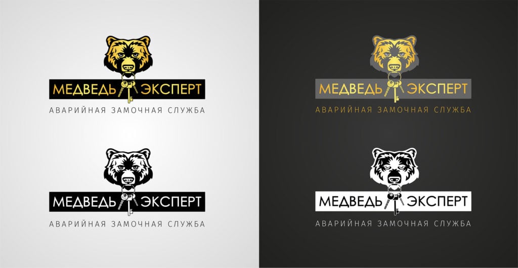 Итоговый логотип и его вариации на различных фонах